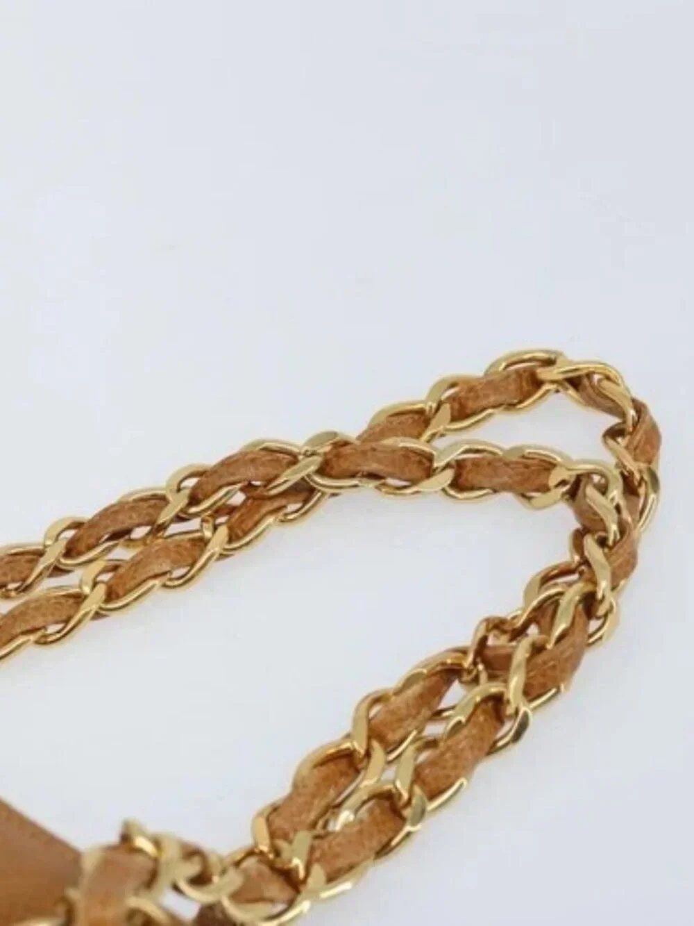 CHANEL Chain Tote Bag Grained Calf Skin Gold Brown CC Auth gh1738